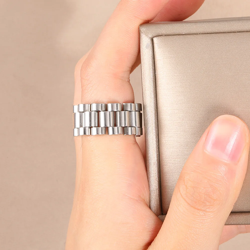 

Watchband Design Rings Watch Strap Link Ring For Men Stainless Steel Waterproof Wide Anillo Fine Finger Jewelry Accessories