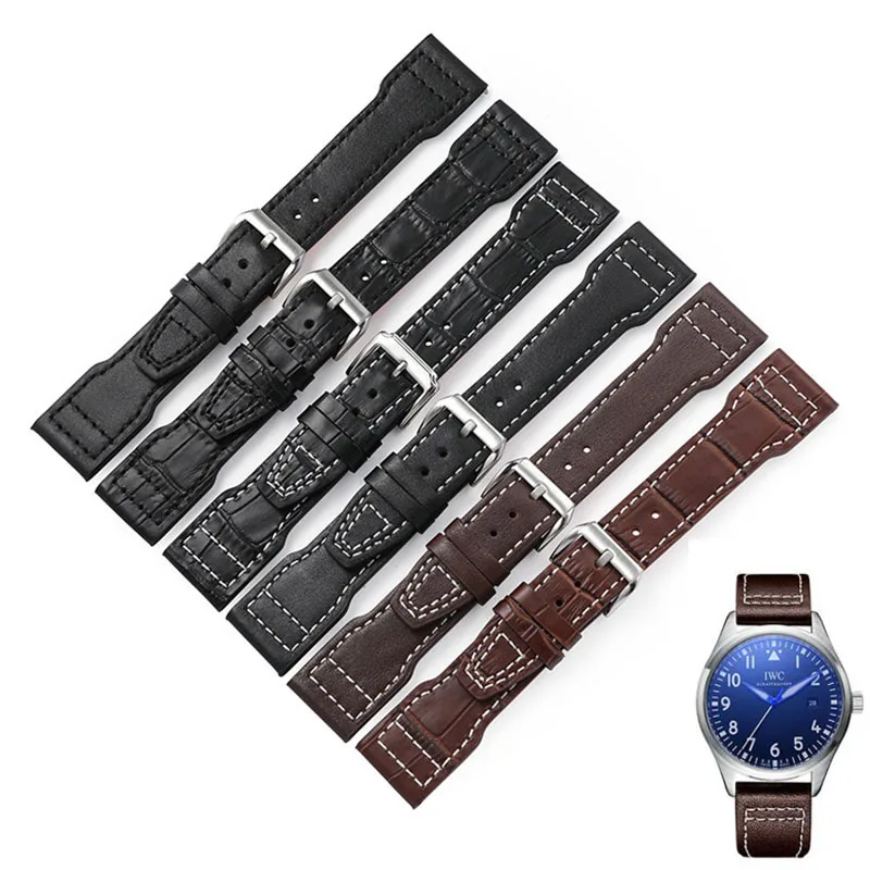 

20mm 21mm 22mm Genuine Leather Watch Strap Bamboo Grain Rivets Watchband for IWC Mark PILOT PORTUGIESER Watch Band Accessories