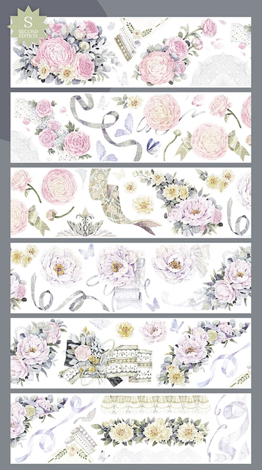 

10 Meter Pink White Flower Rainbow Shiny PET Tape floral