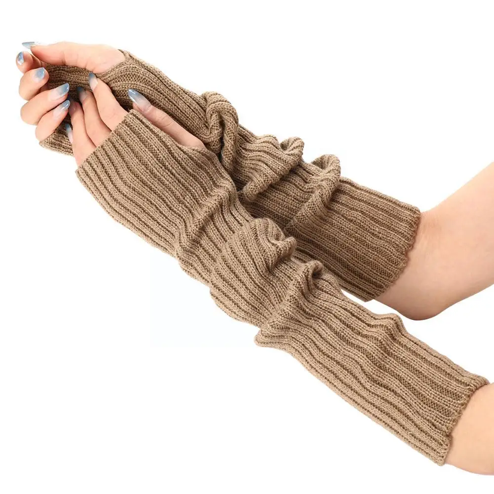 

Fashion Women Warm Long Gloves Acrylic Woolen Materila Half Finger Winter Knitted Mittens For Ladies Pure Color E3m0