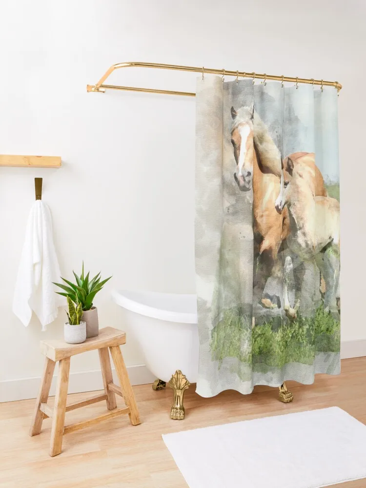 Haflinger Mare and Foal Занавеска для душа Ванная комната и душевой набор занавески ванной