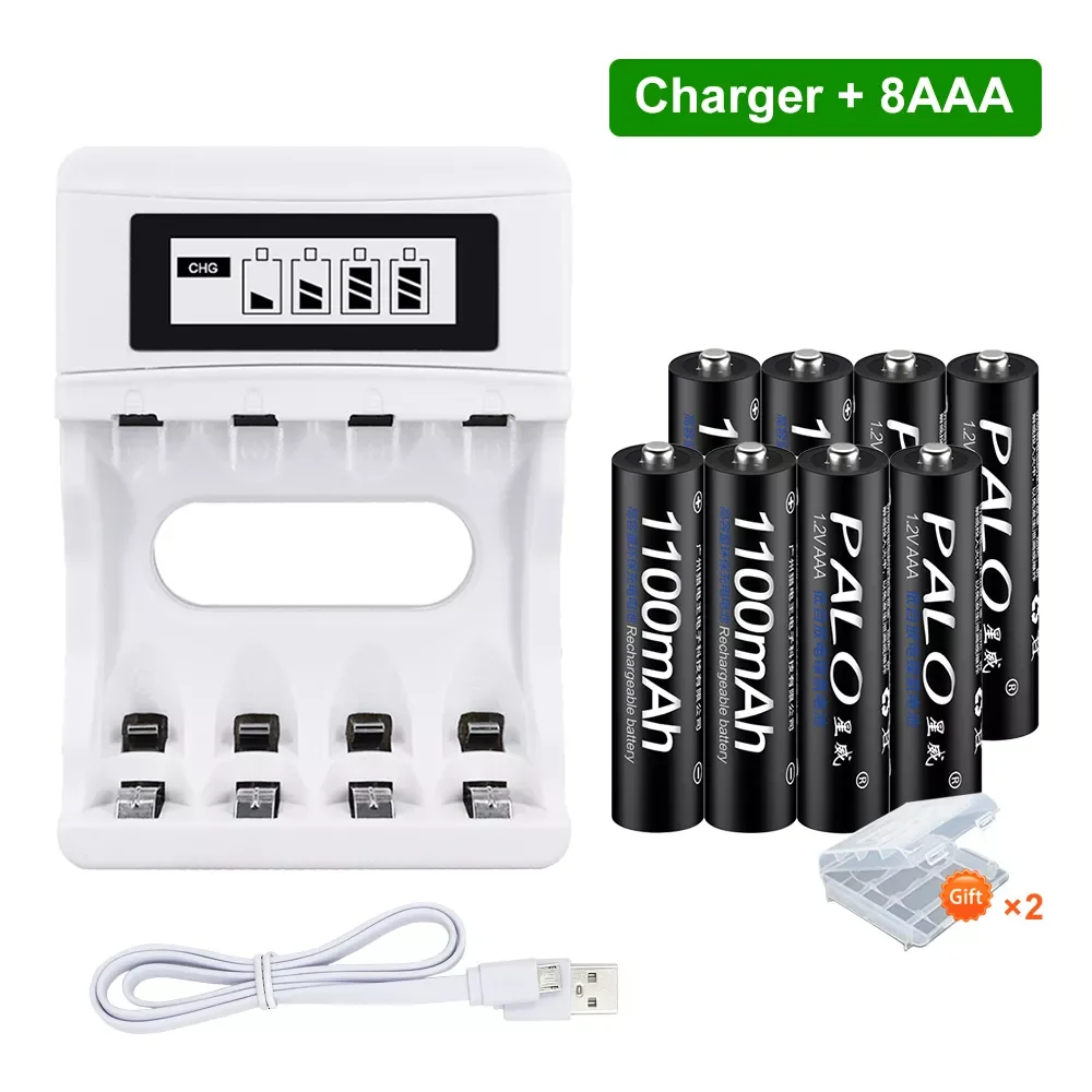 

NEW2023 PALO 1.2V LCD Display AA AAA Rechargeable Battery Charger+ Ni-mh AAA Rechargeable Batteries For Cordless Phone Keyboard