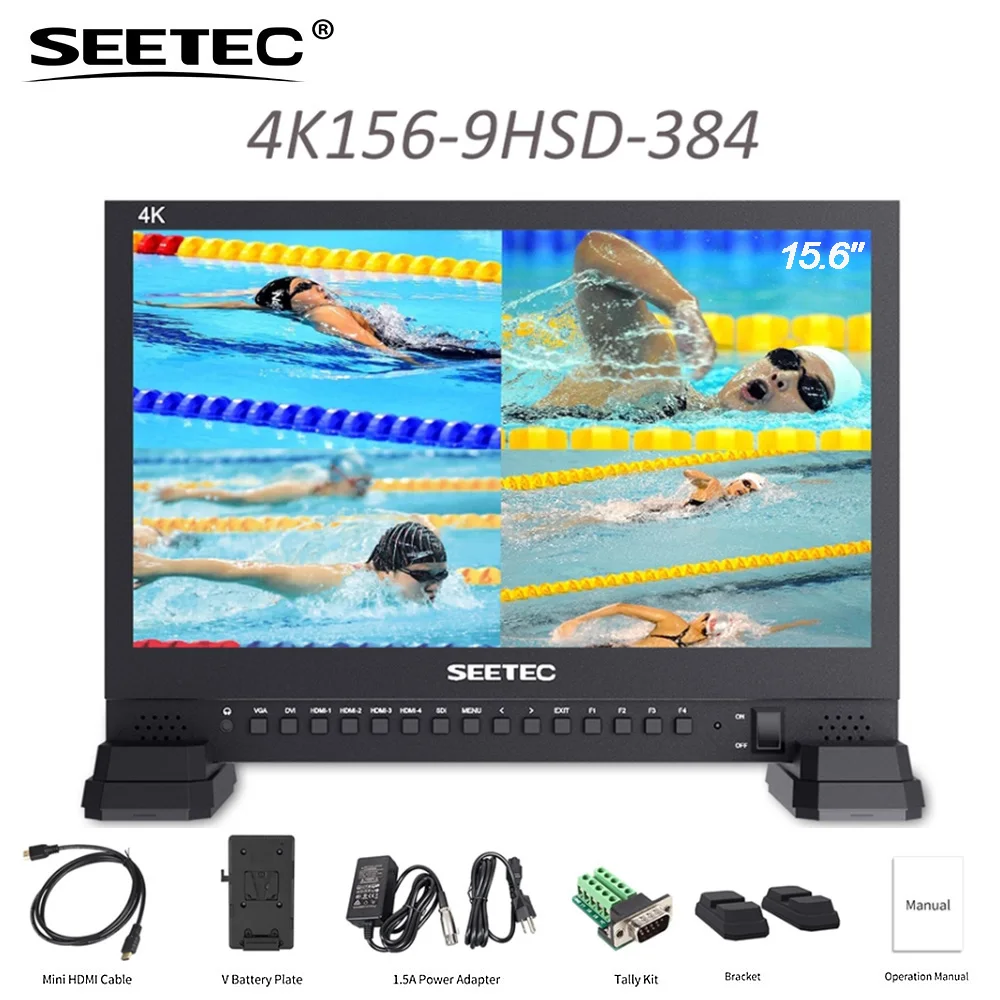 Монитор широковещательный SEETEC 4K156-9HSD, 15,6 дюйма, IPS, 3G, SDI, UHD 3840x2160, 4K, видеомонитор с ЖК-дисплеем, 4x4K, HDMI, четырехъядерный, VGA, DVI