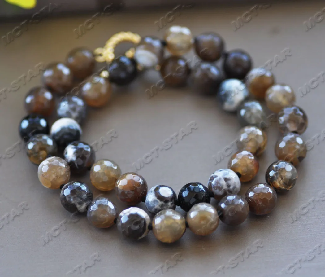 

Z12061 17'' 10mm Round Faceted Brown Agate Necklace