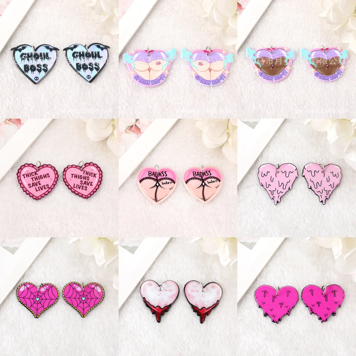 

6PCS Heart Horror Hottie Women Acrylic Epoxy Pendant Charms For DIY Earrings Bracelets Necklace Jewelry