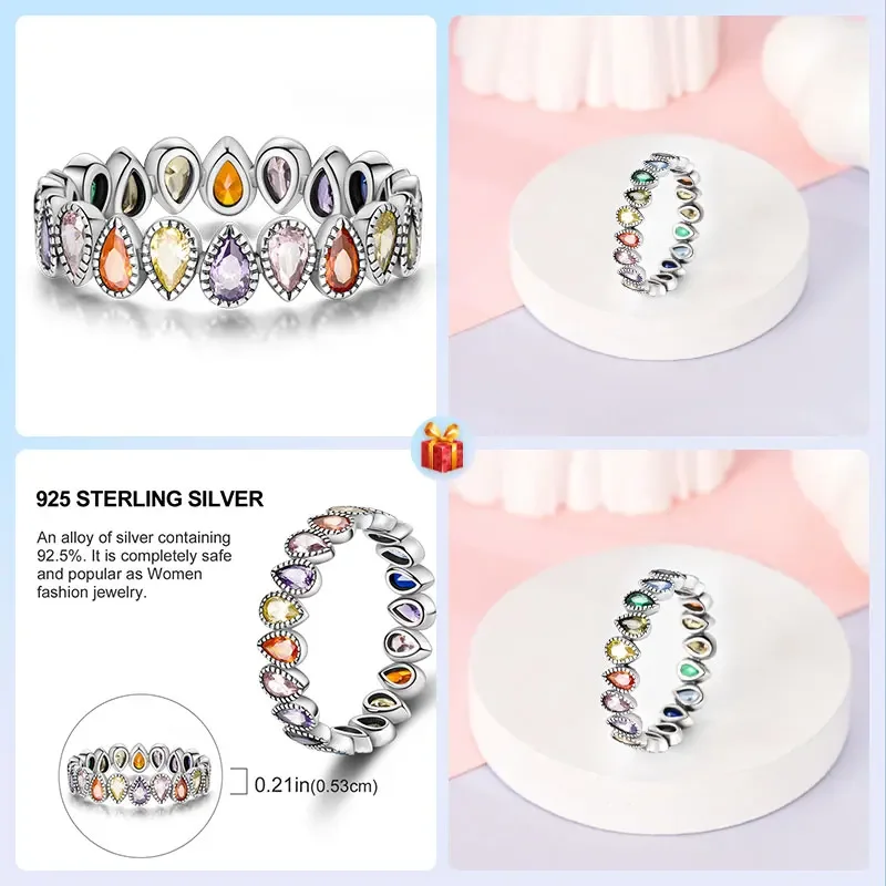 Красивое кольцо из стерлингового серебра 925 пробы с разноцветными радужными
