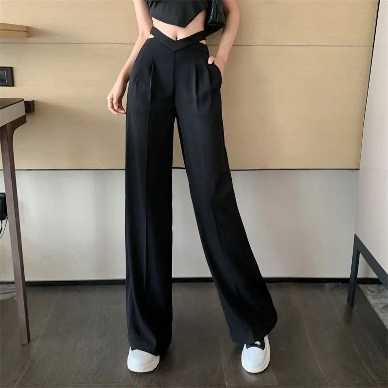 

Thin casual pants for women in summer design high waist drape wide leg pants show thin straight tube loose mop pants