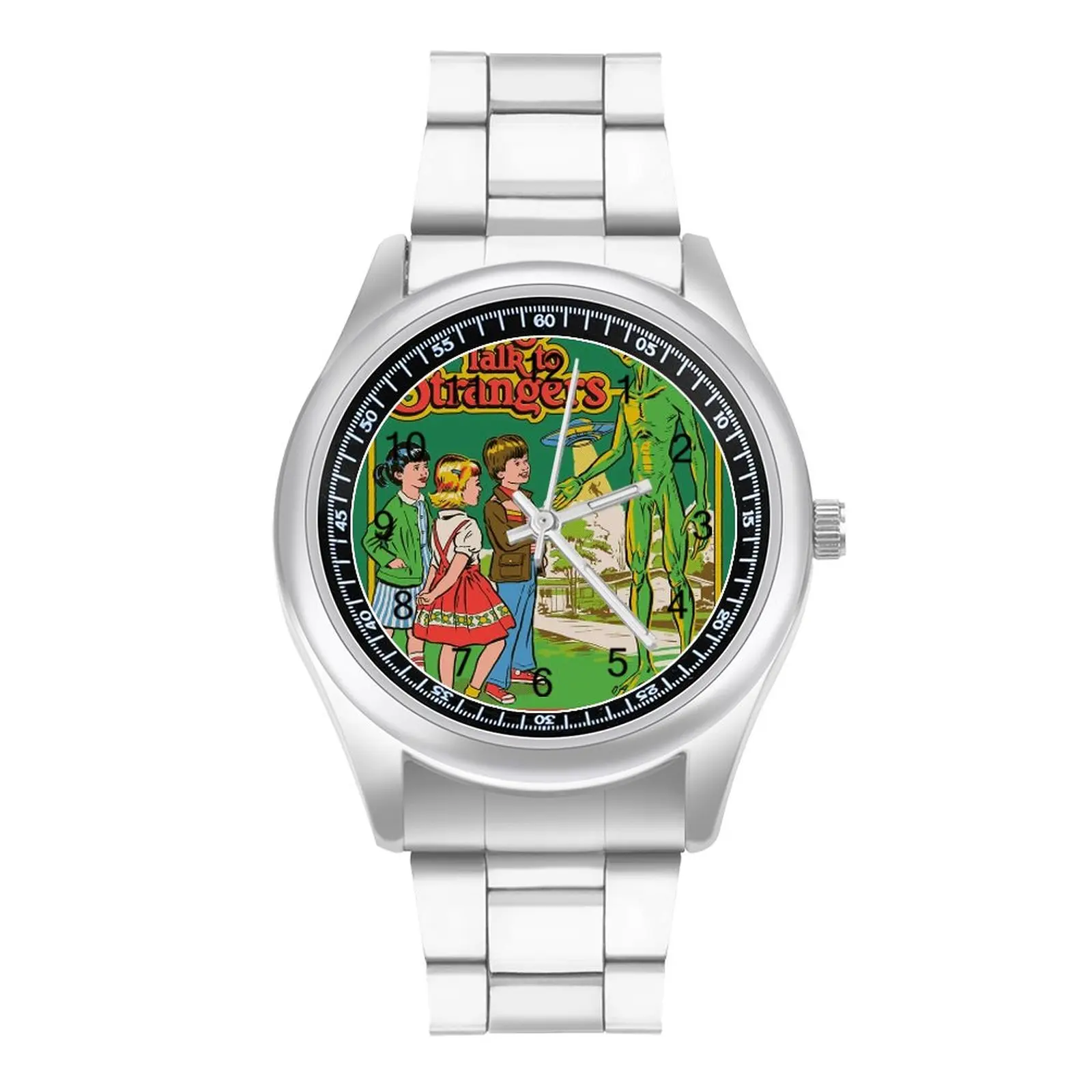 

Dont Talk To Strangers Quartz Watch Satan Lucifer Demon Round Men Wrist Watch Design Stainless Travel Wholesale Wristwatch
