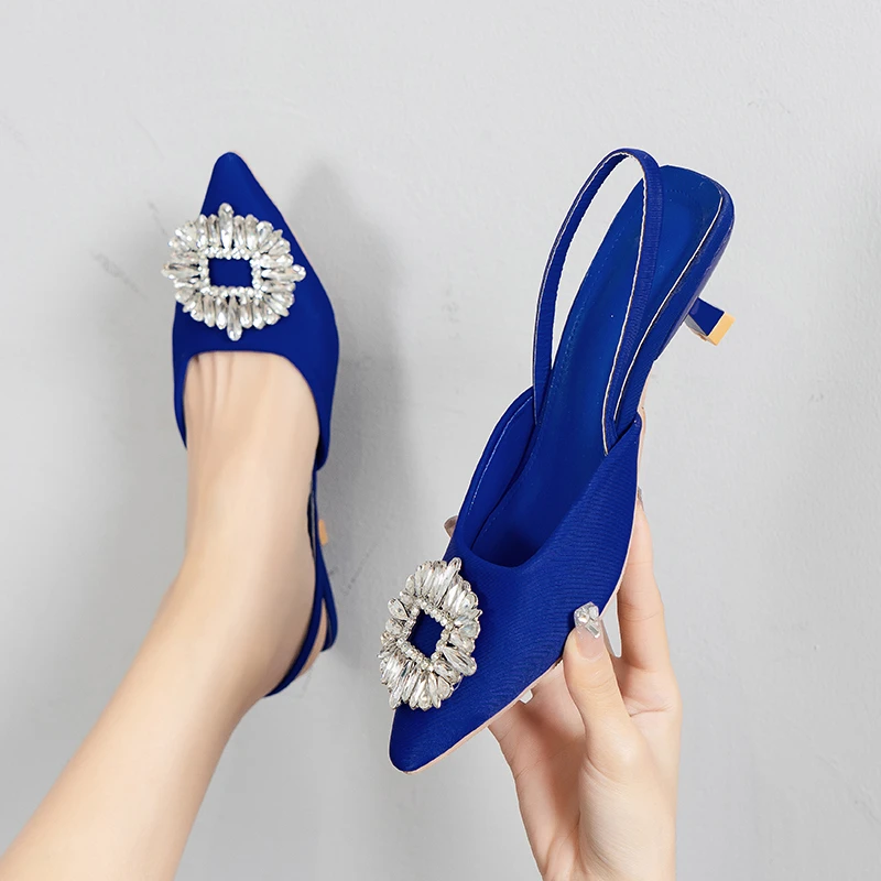 

2022 Comfort Shoes Women Sandals Stiletto High Heels Luxury Rhinestone Design Summer Suits Women Plus Size Girls Low Pointed