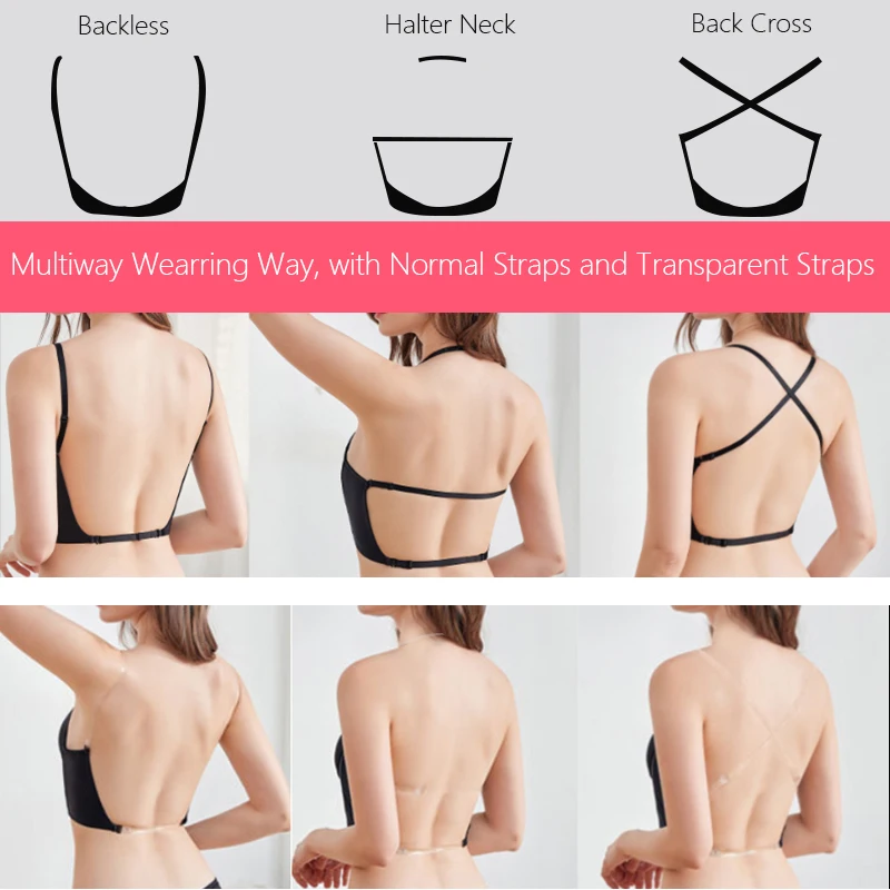 Women's Essentials Deep U Multi-Way Push Up Convertible Low Cut Plunge Bra Shapewear Underwire Seamless Padded Body Shaper