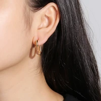 geometric square cz zircon hoop earrings for women fashion gold color metal crystal earring ear buckle jewelry new 2022