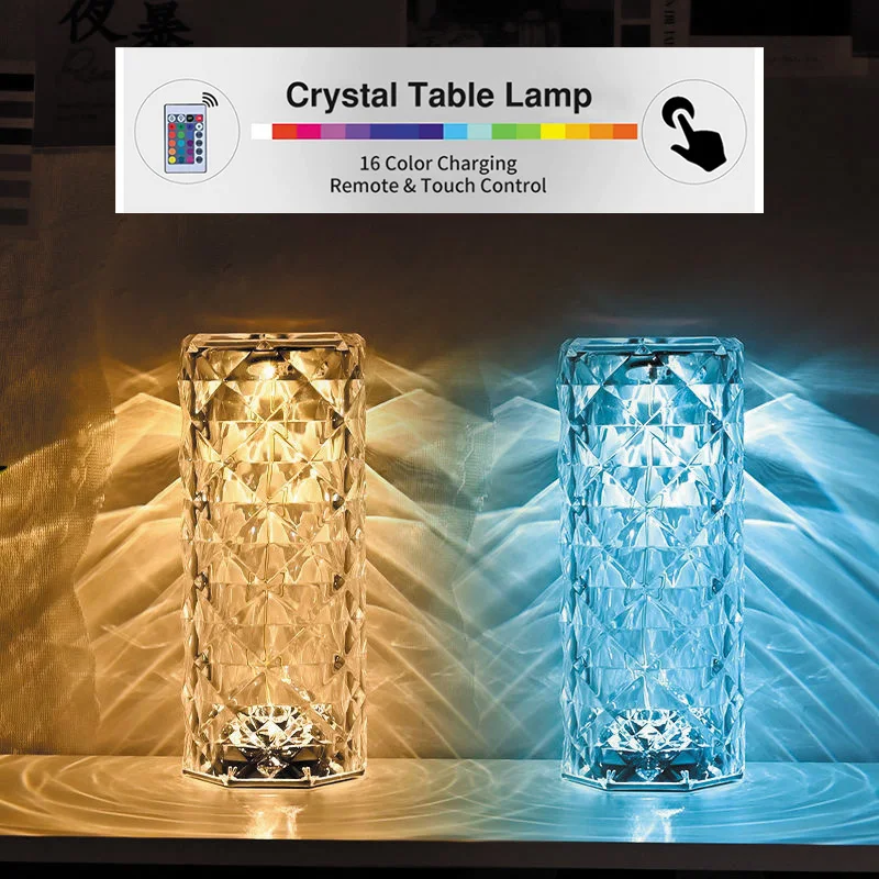 Crystal Table Lamp 16 Colors Night Light Touch Lamp Projector LED Atmosphere Room Light Decor Christmas Room Decoration Crystal