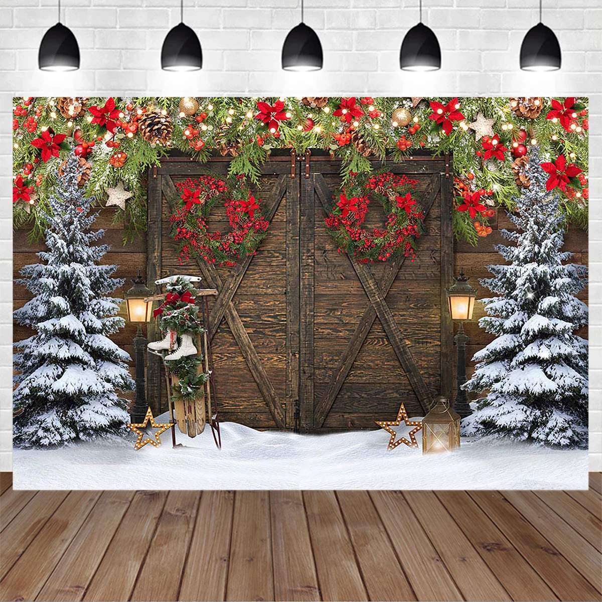 

Mocsicka Winter Christmas Photo Backdrop Snow Vintage Wood Door Background Adult Baby Outdoor Portrait Photography Studio Props
