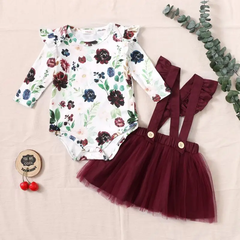 

Hibobi Baby Girl Ruffle Floral Romper & Net Yarn Strap Dress Jumpsuit