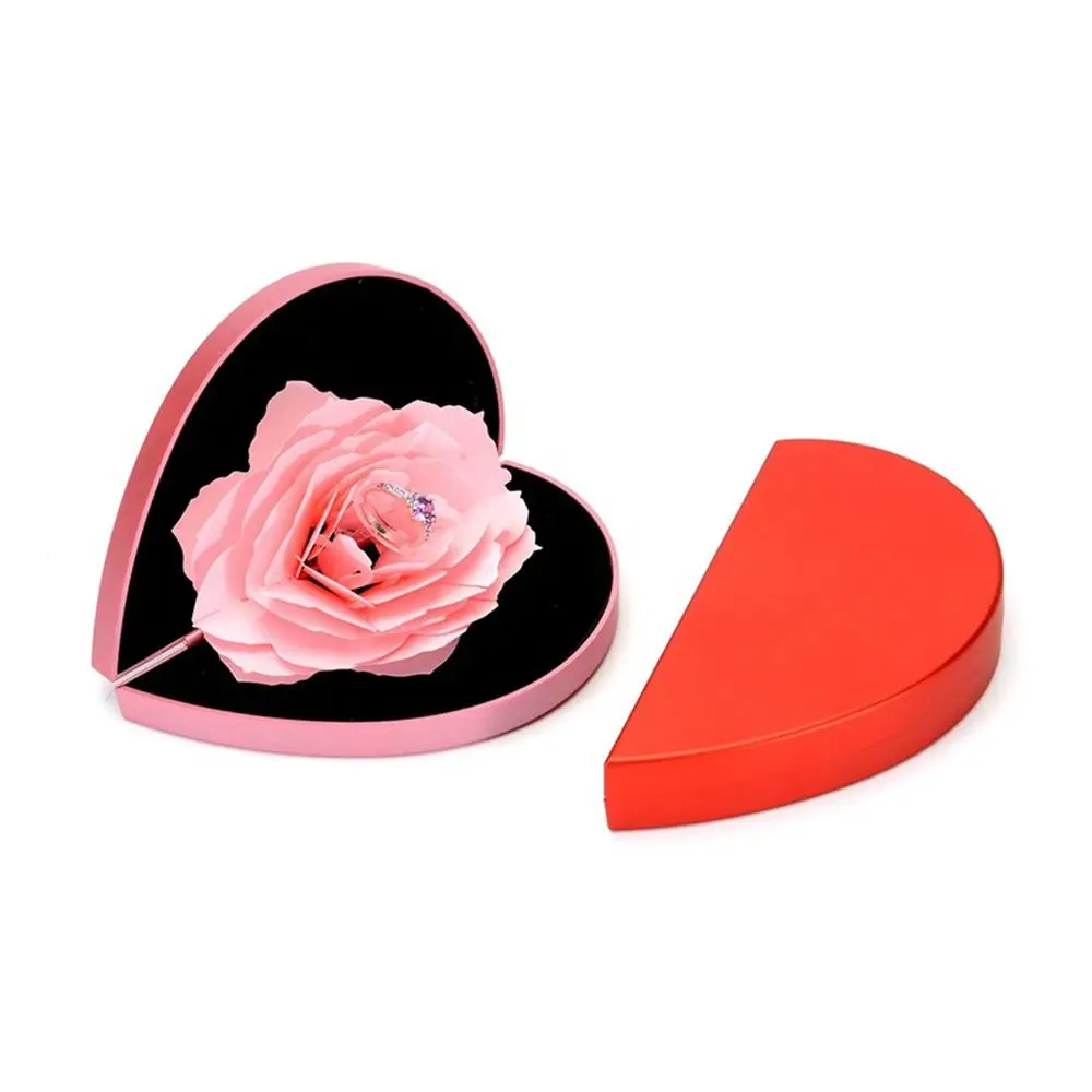 

High Quality Jewelry Box Specially Designed Rings Packaging Rotating Ring Box 3d Heart Shape Rose Flower Ring Box