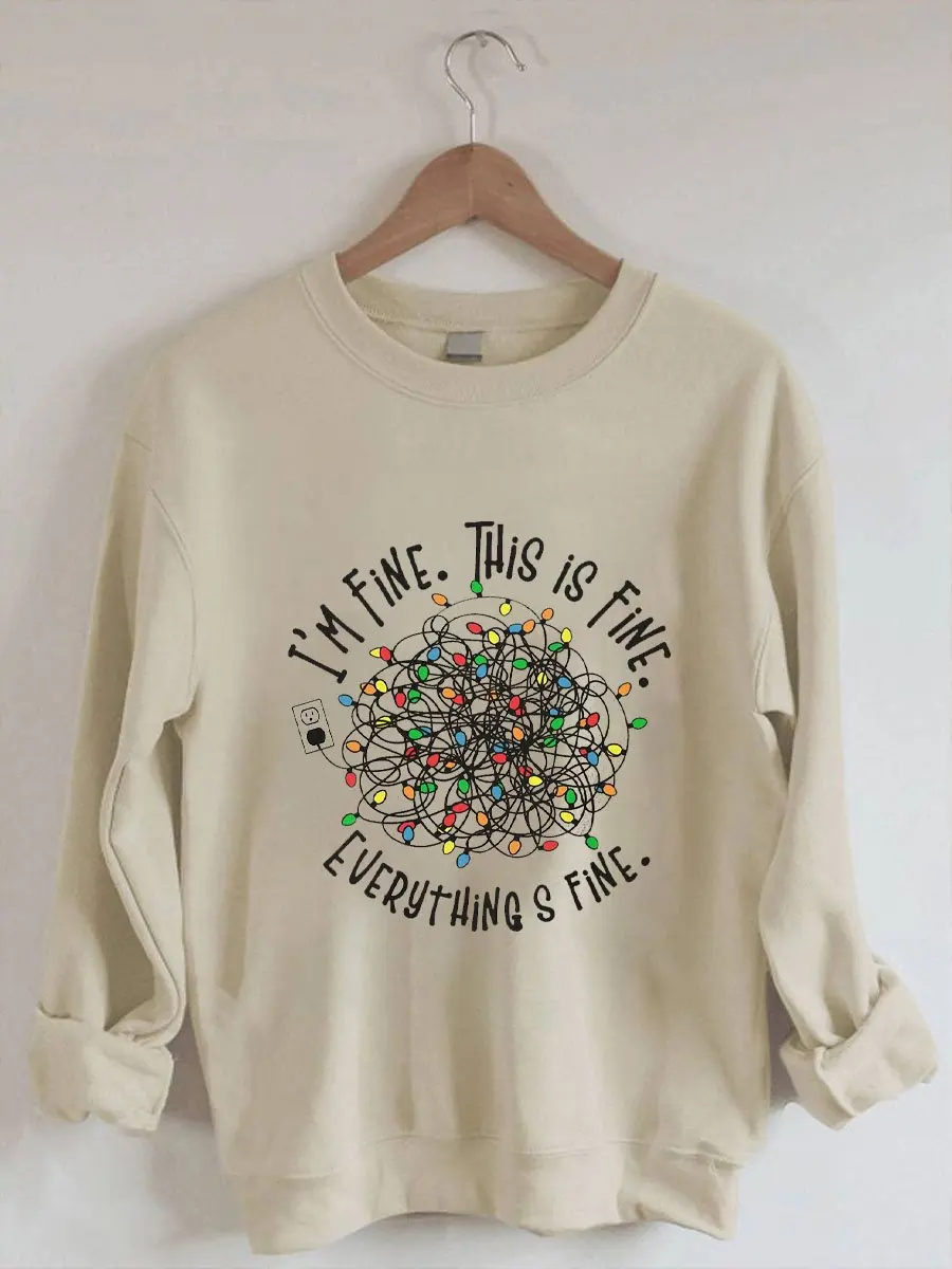 

Women's Christmas I'm Fine This Is Fine Everything Is Fine Lantern Print Graphic Sweatshirt Hoodies Winter Clothes Women Y2K