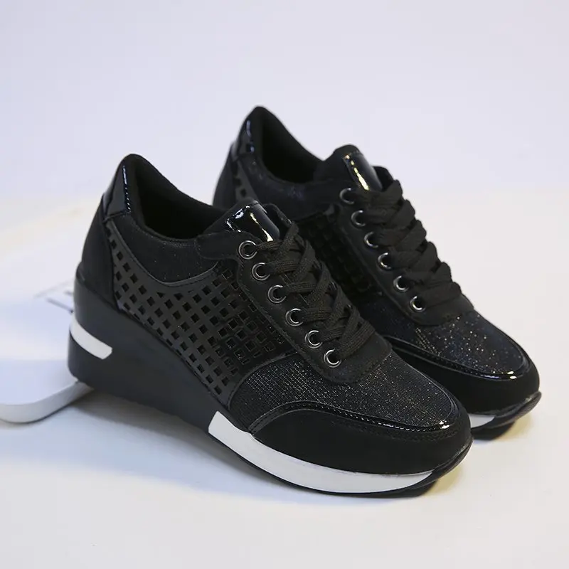 

2023Autumn New Wedges Shoes for Women Plus Size Lace-up Versatile Vulcanize Shoes Fashion Bling Causal Shoes Zapatos De Mujer