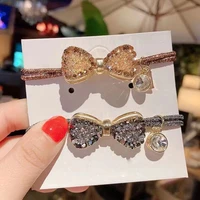 new arrival rhinestone bow elastic hair bands ties rubber girls fashion shiny crystal hair rope ponytail accessories for women
