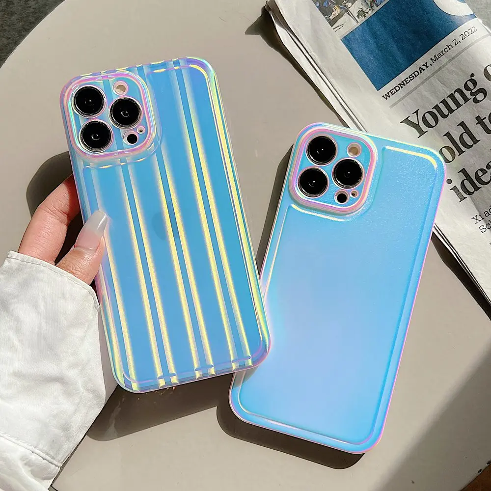 

Роскошный Матовый лазерный градиентный Прозрачный чехол для телефона iPhone 11 12 13 14 Pro Max, бронированный мягкий бампер, противоударный чехол для iPhone 14