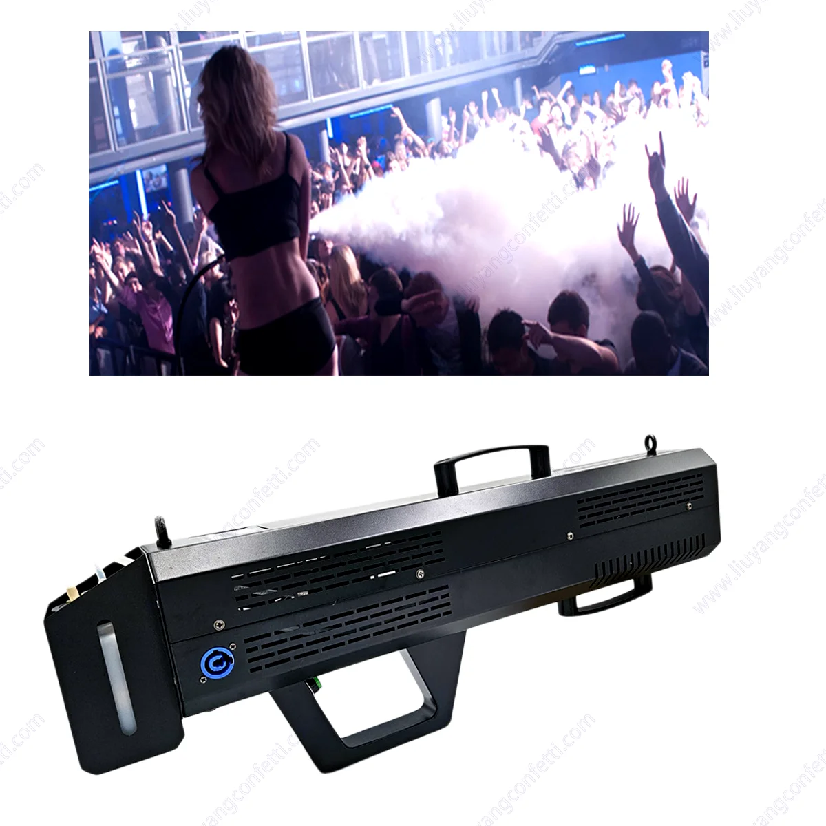 Фото Ручной держатель Портативный ночной клуб Dmx Disco Dj Party Smoke Gun Shooter Led Лазерные противотуманные фары Спрей для запотевания RGB Smoke Co2 Jet Machine №2