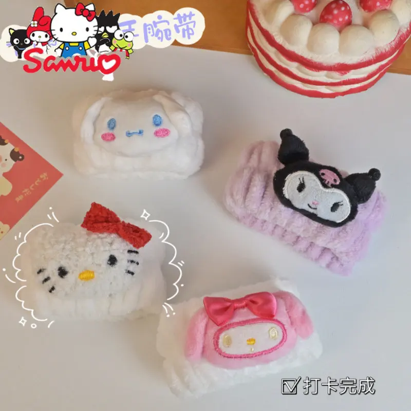 

Sanrio Melody Kuromi Hello Kitty Cinnamoroll Pochacco Cartoon Face Wash Wristband Arm Sleeve Hair Drawstring Fleece Hairband