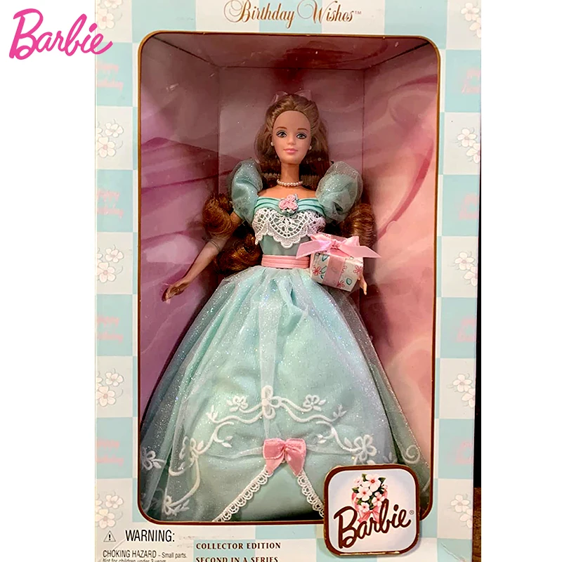 

Original Barbie Birthday Wishes Celebrating 1999 Green Lace Skirt Dress Accessories Doll for Girls Toy Limited Collector Edition