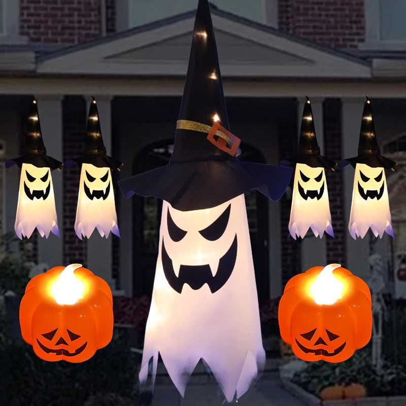 

Halloween LED Lights Wizard Hat Grimace Scary Atmosphere Room Decorative Lights