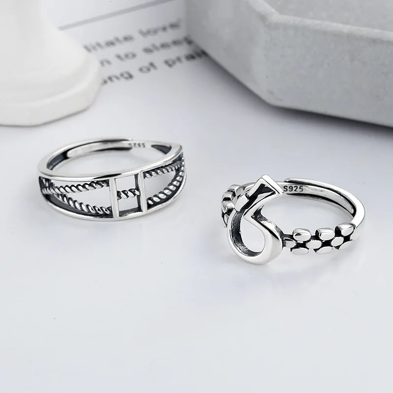 

925 Sterling Silver Original Rings For Women Korean Lucky Number 6 Opening Adjustable Couple Ring Silver S925 Fine Jewelry