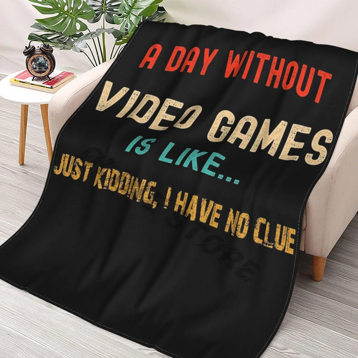 

A Day Without Video Games Is Like Just Kidding I Have No Idea, Funny Gamer Saying Throws Blankets Collage Flannel Warm picnic