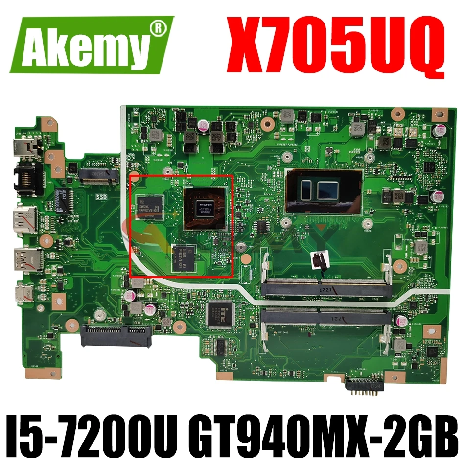 

AKEMY X705UQ Laptop Motherboard for ASUS VivoBook X705U Original Mainboard I5-7200U GT940MX-2GB