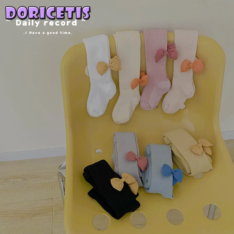 

Children Socks Cute Bowknot Decoration Solid Color Breathable Pantyhose Baby Girl Go Out Activity Dress Up Princess Pantyhose