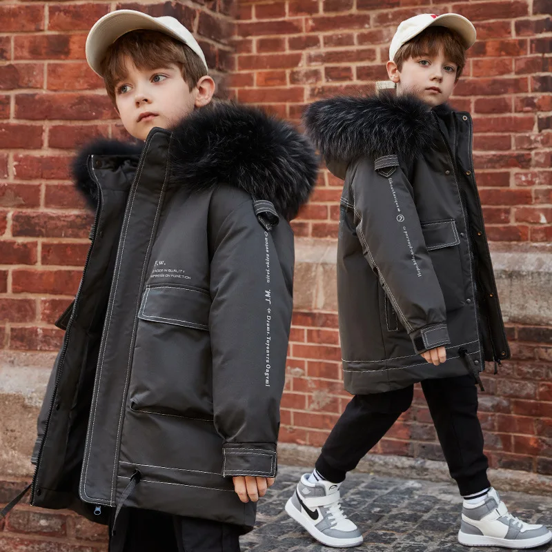 New 2022 Super Warm Filling White Duck Down Winter Coats For kids- Teenager Outdoor Thicken Jackets Nature Fur Waterproof Fabric