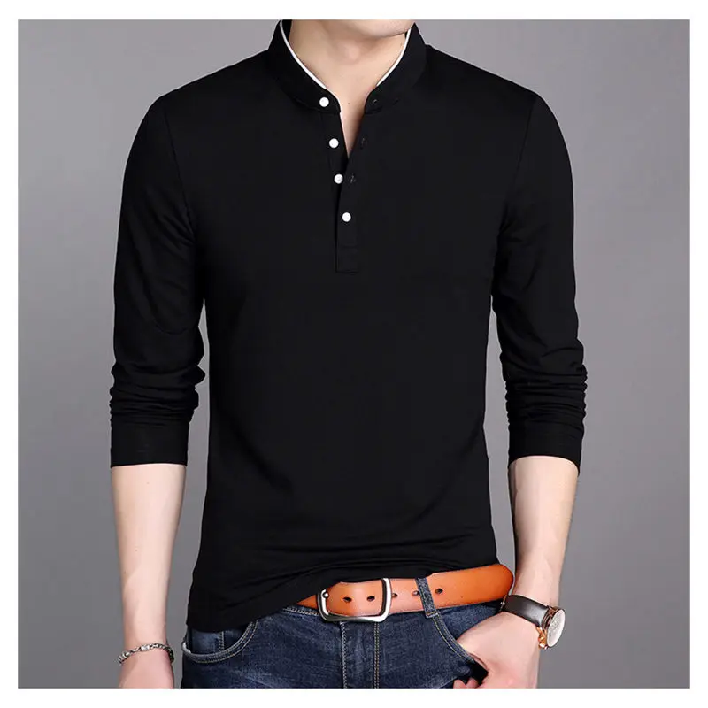 

Fashion Men's Long Sleeve Stand Collar Tshirt Y2K Autumn New Solid Color Korean Style Mens Casual Slim Fit White T Shirts