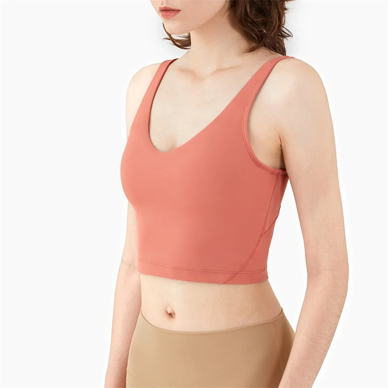 

Best Women Bra Fitness Sports Top V Neck Wide Straps Beautiful Back Yoga Tank Top Gym Push Up Workout Underwear Free Shipping