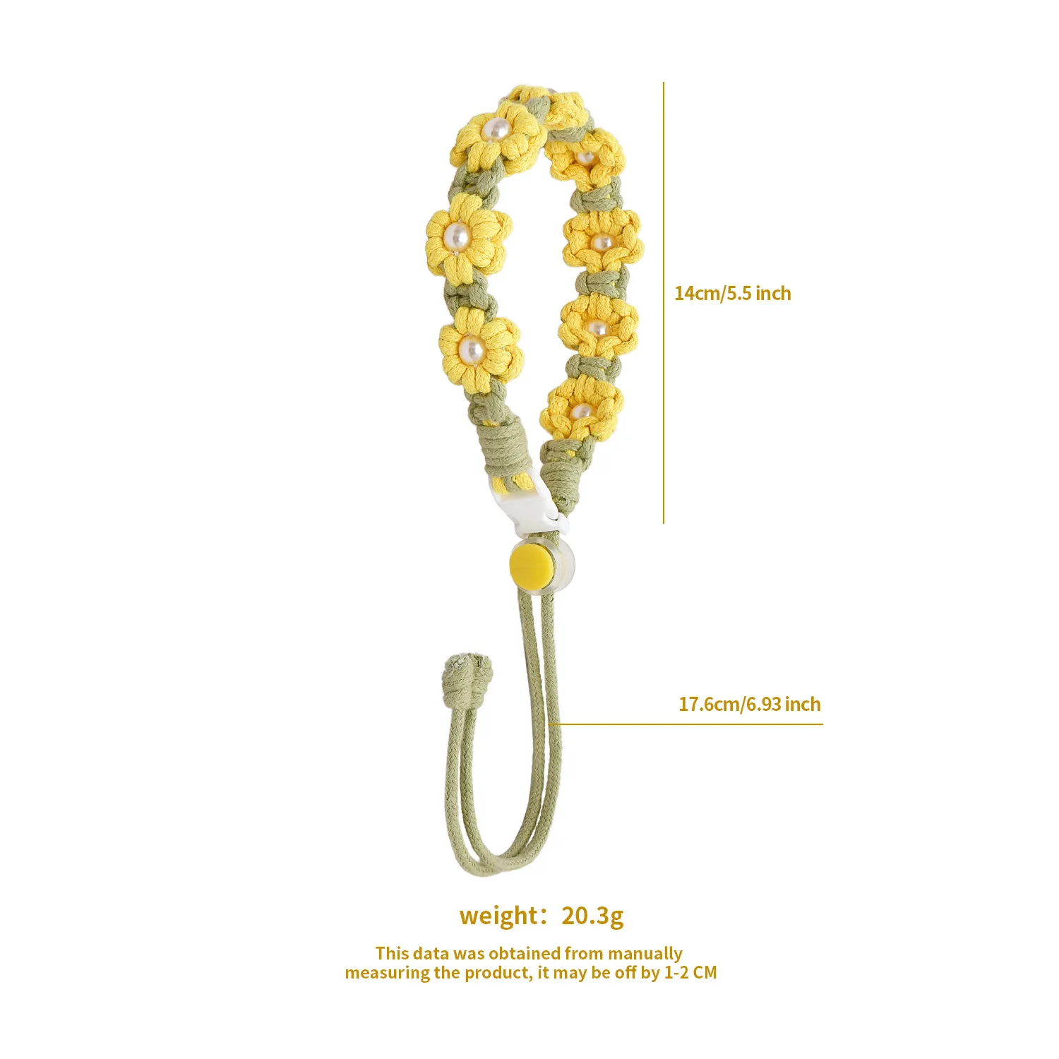 Плетеная вручную хлопковая веревка с маргариткой и жемчугом регулируемый ремень