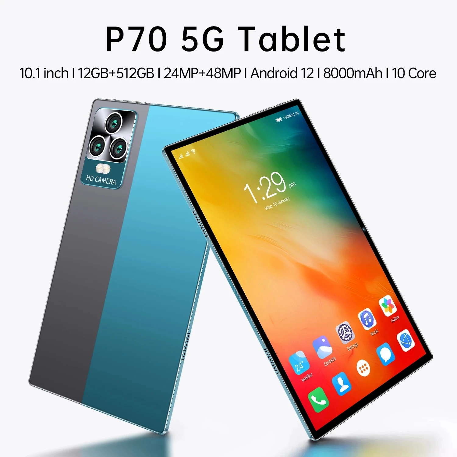 

10,1-дюймовый планшет Android 12 P70, 10,1 ГБ, 512 мАч