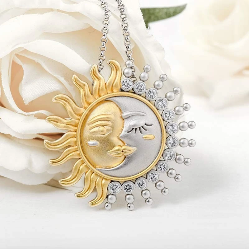 

Glinting for Celestial for Sun and Moon Alloy Pendant Necklace for Women Girls Christmas Birthday Thanksgiving Day Gift