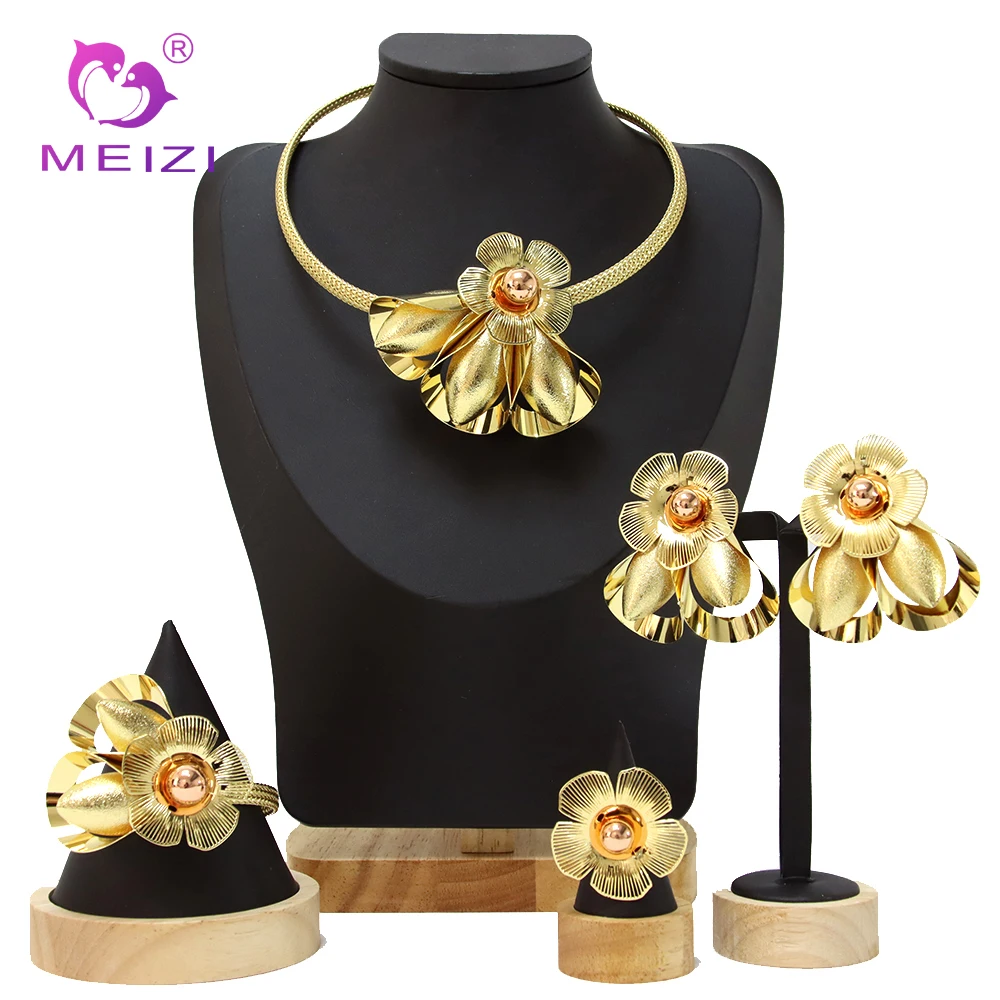 

Luxury Dubai African Indian Ethiopia Gold Color Jewelry Sets Bridal Wedding Gifts Party For Women Necklace Earrings Jewelry Set
