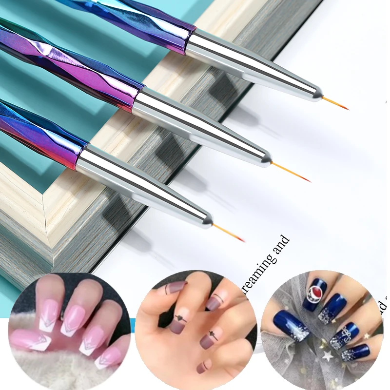 

3pcs/set Rose Gold Nail Art Line Painting Brushes Metal Handle Thin Liner Drawing Pen DIY UV Gel Tips Design Manicure Tools Kits