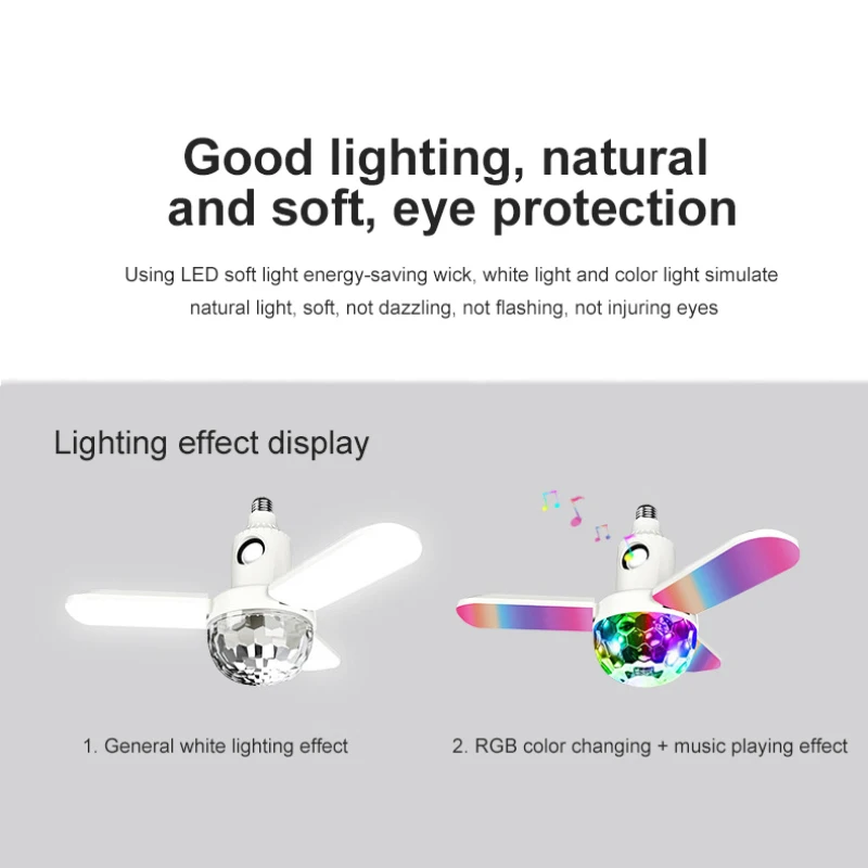 

Colorful Music Light Lamp Remote Control Crystal Ball Rgb Led 4-leaves Bulb Ceiling Nightlight Foldable Rotating