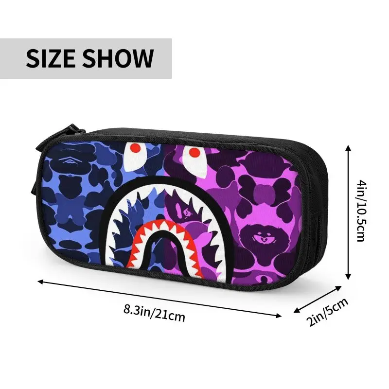 Kawaii Camo Camouflage Pencil Case for Boys Gilrs Custom Bape Shark Teeth Large Capacity Pen Bag Box School Accessories |