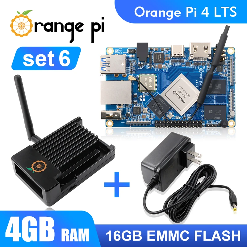 

Новый Orange Pi 4 Lts + металлический корпус + источник питания 4 Гб ОЗУ RK3399 16 Гб WIFI BT EMMC Run Android Ubuntu OS одна плата