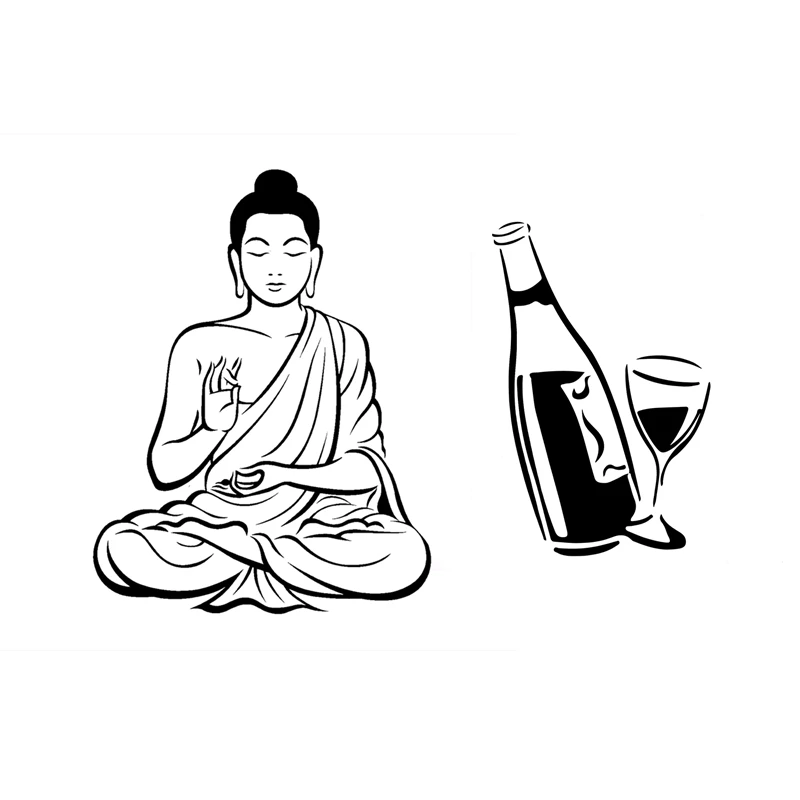 

2PCS Wall Sticker Meditating Buddha Decal Art Mural Decor With Kitchen Decal Wine Glass And Bottle Wall Art Sticker