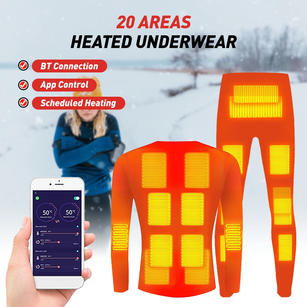 

Heated Underwear Men Women Winter Warm Clothes App Control 5 Temperature Settings 20 Areas USB Electric Heating Shirt Pants Set