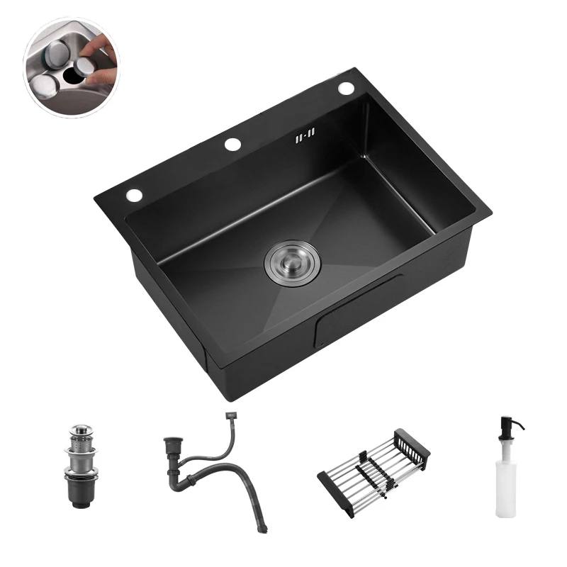 

HankiiSink кухонная раковина из нержавеющей стали одночашевая темно-серая