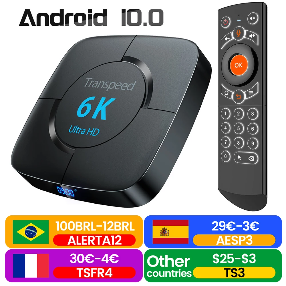 ТВ-приставка Transpeed Android 10 0 Allwinner H616 голосовой помощник Blacklight 6K 3D Двойной Wi-Fi 4 Гб ОЗУ