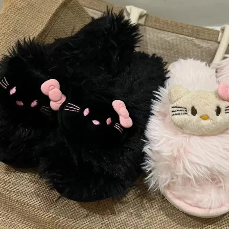 Новые корейские милые пушистые тапочки Hello Kitty с высокой красивой плоской