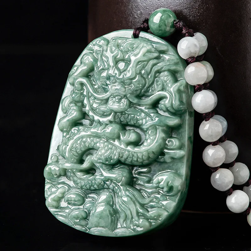 

Jiale/Hand-Carved/Natural Jade Zodiac Dragon Emerald Necklace Pendant Fine Jewelry Gift Accessories for Men Women Couples Amulet