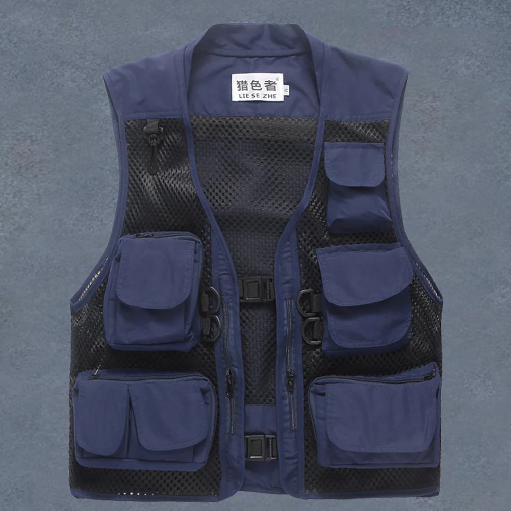 

Men Mesh Vest Breathable Summer Fishing Vest Keep Warm Outdoor Multi-pockets Clothing - Size L (Blue)