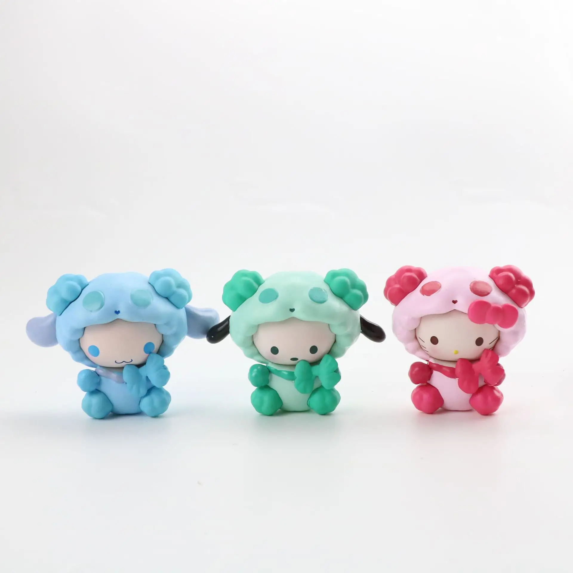 6Pcs Kawaii Kuromi Melody Cinnamoroll PC Dog Cos Panda Series Cartoon Ornaments Q Version Pendant PVC Cute Figures Toy Kids Gift - купить по